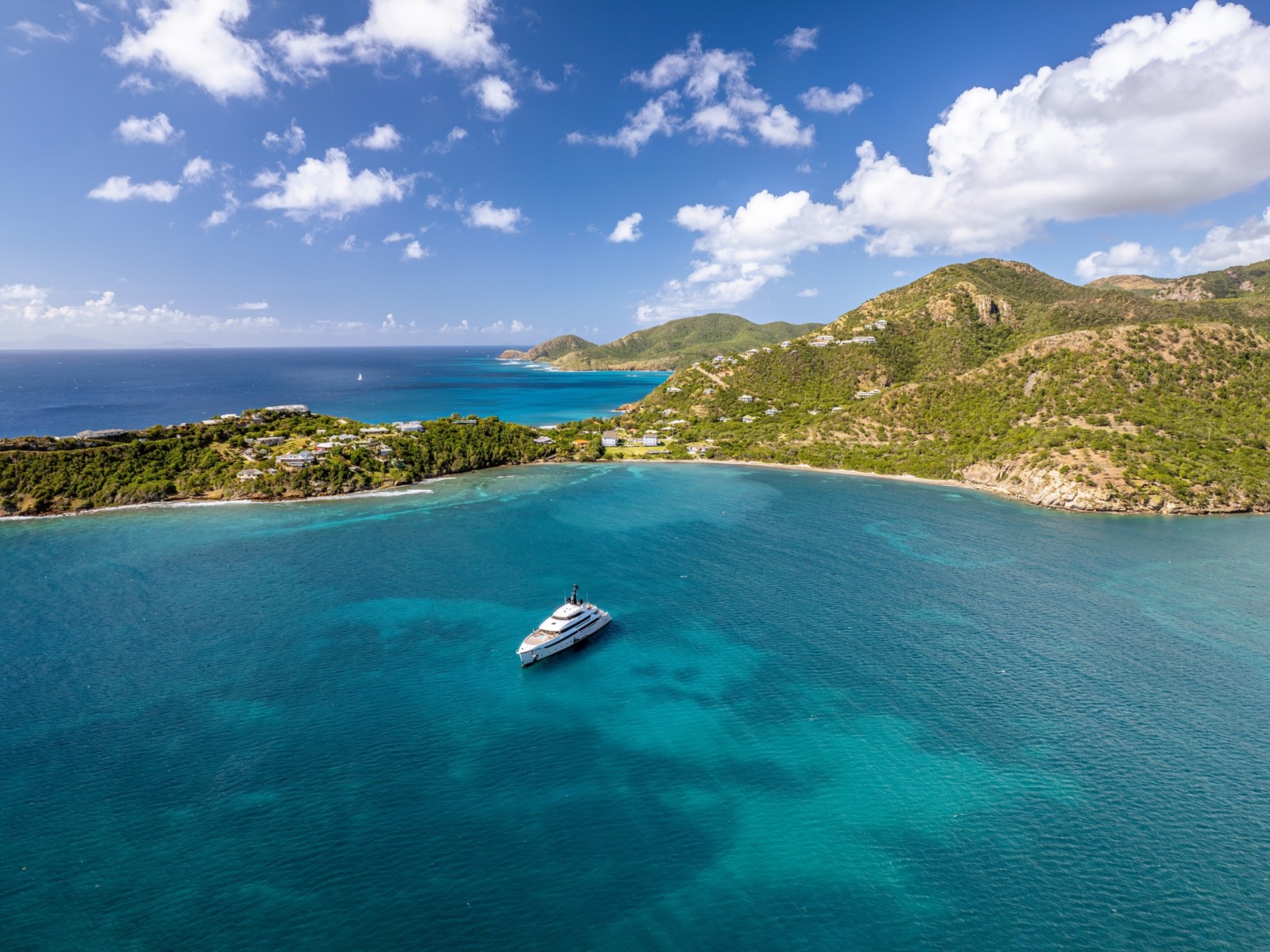 The,Drone,Aerial,View,Of,Deep,Bay,In,Antigua,Island.