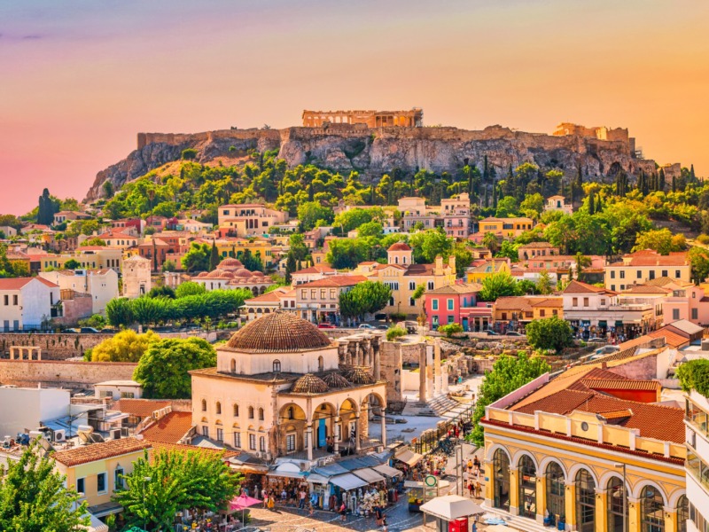 Skyline,Of,Athens,With,Monastiraki,Square,And,Acropolis,Hill,During