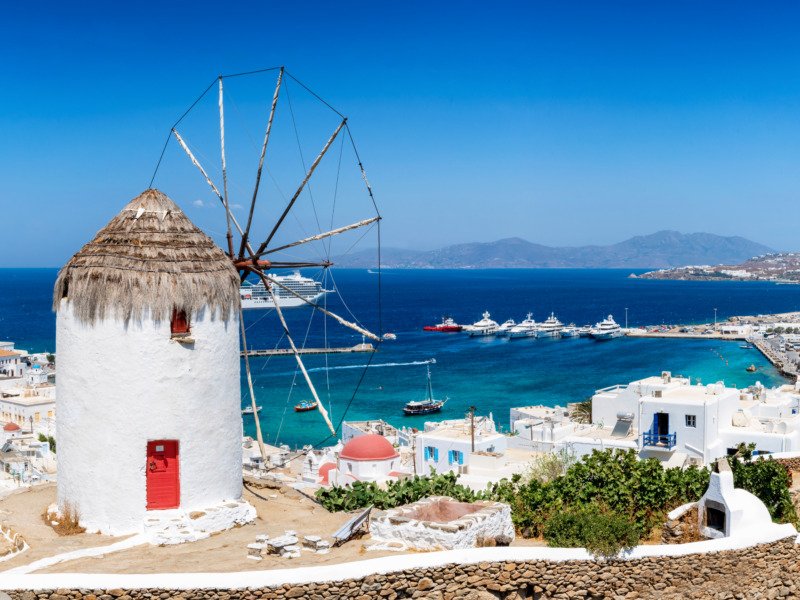 Panoramic,View,Over,The,Town,Of,Mykonos,Island,With,A